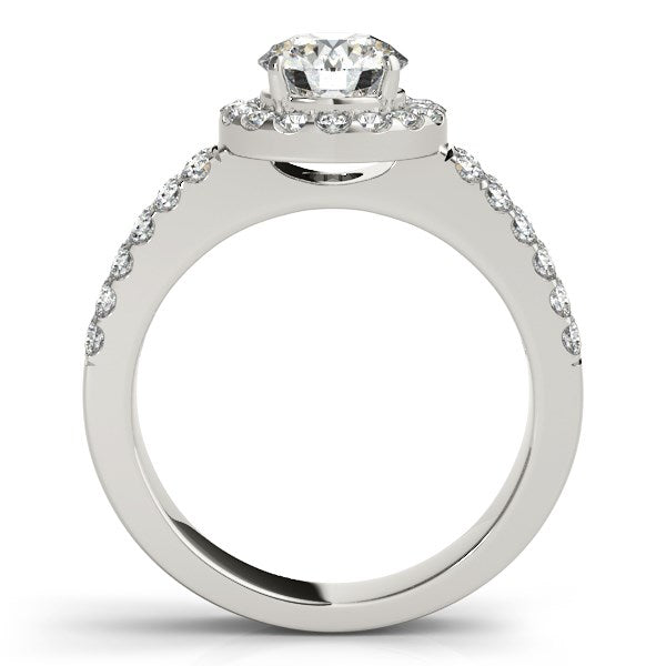 14k White Gold Halo Diamond Engagement Ring With Double Row Band (1 3/8 cttw) | BIJOLINA