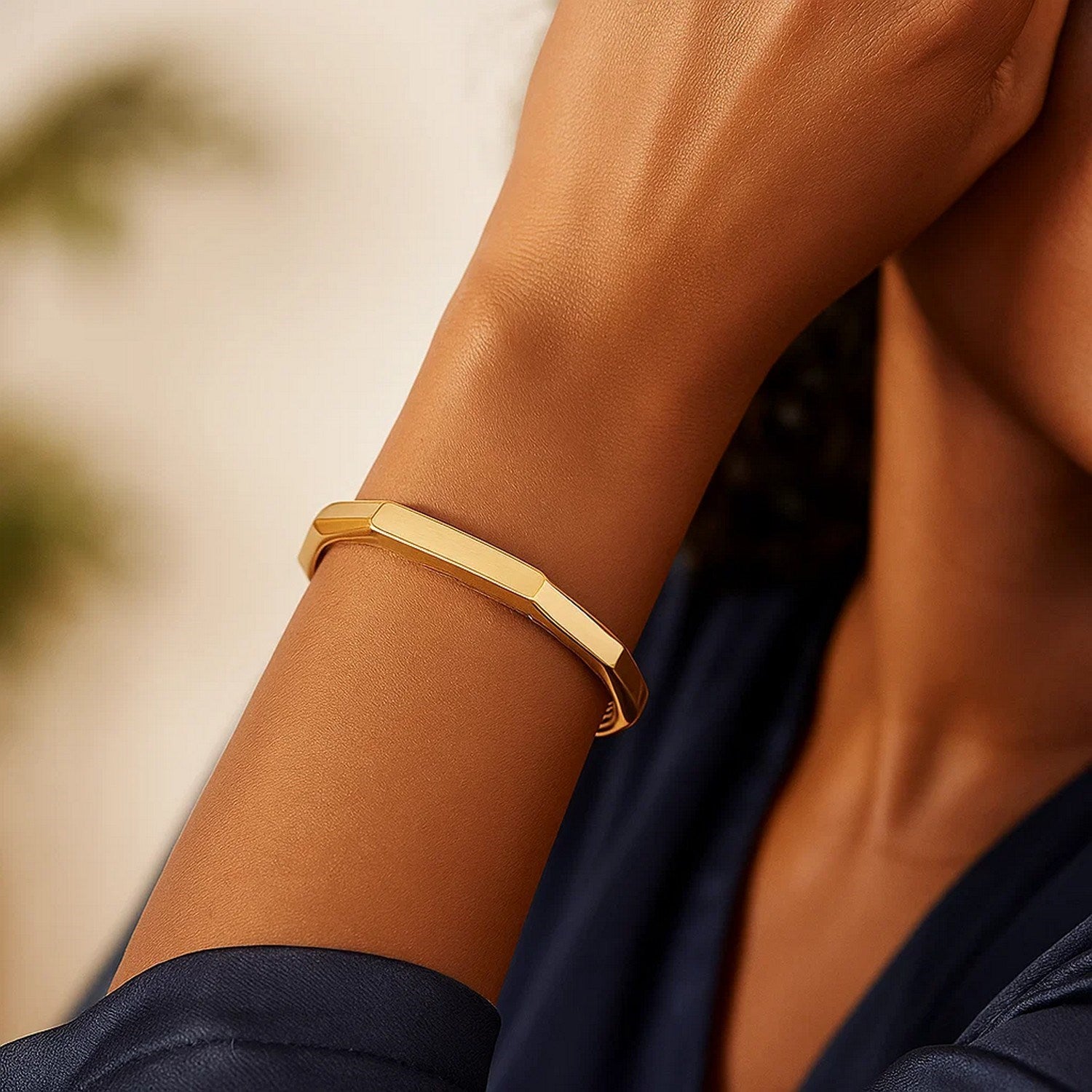 14K Yellow Gold High Polish Geometric Bangle