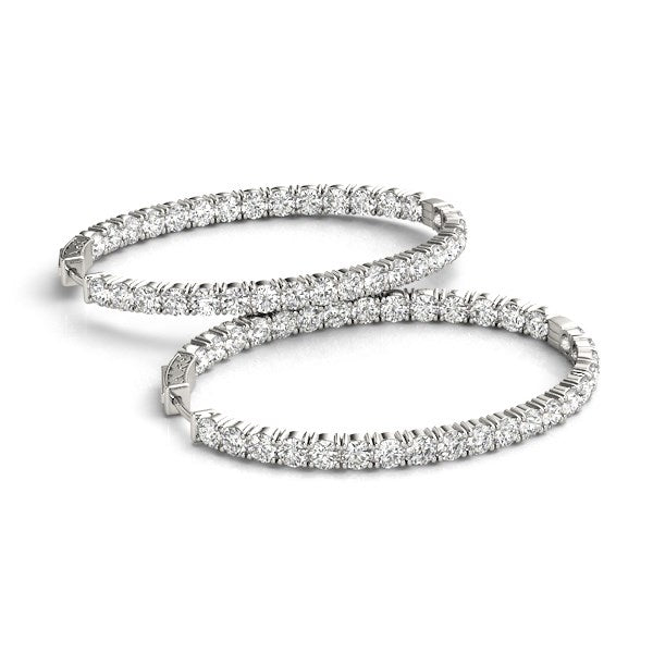 Oval Shape Two Sided Diamond Hoop Earrings in 14k White Gold (2 cttw) - Side View | BIJOLINA