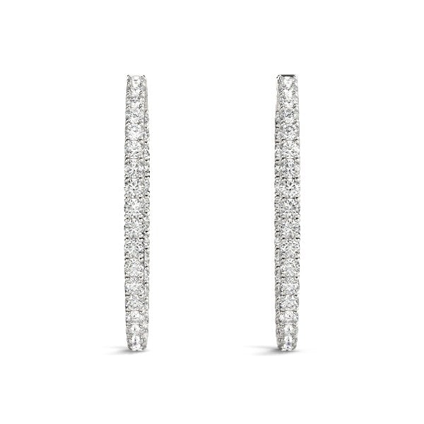 Oval Shape Two Sided Diamond Hoop Earrings in 14k White Gold (2 cttw) - Detail | BIJOLINA