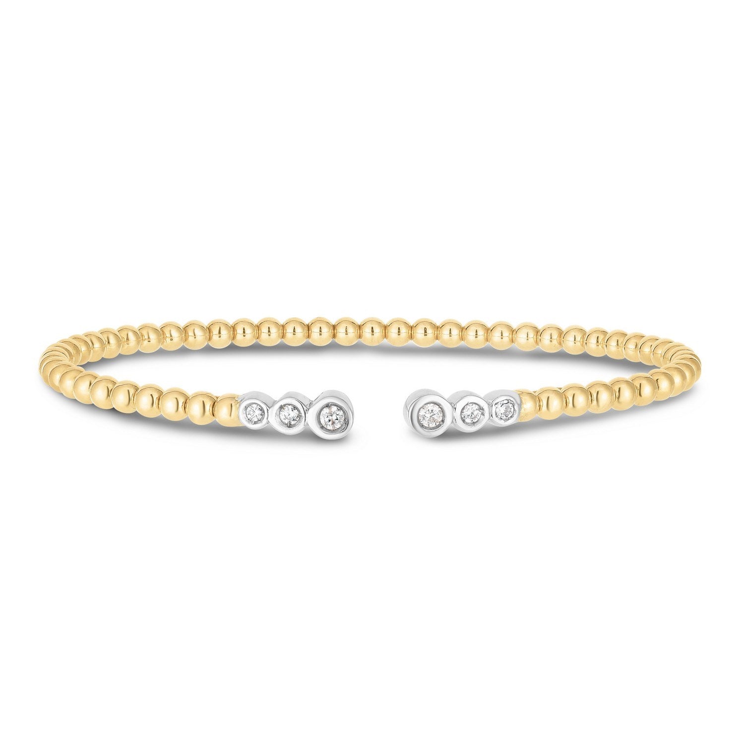 14K Two Tone Polish Diamond Pallina Open Beaded Cuff Bangle (3.00 mm) | BIJOLINA