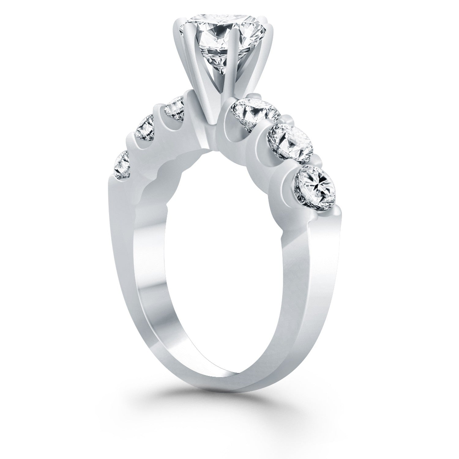 14k White Gold Shared Prong Diamond Engagement Ring - Side View | BIJOLINA