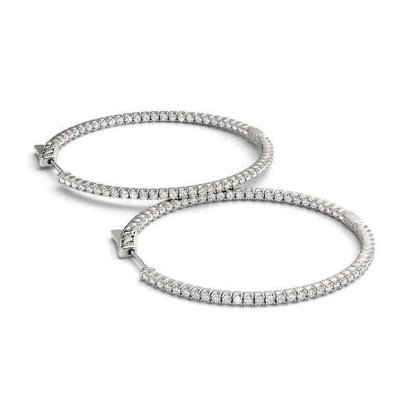 14k White Gold Slim Two Sided Diamond Hoop Earrings (1 1/2 cttw) - Side View | BIJOLINA