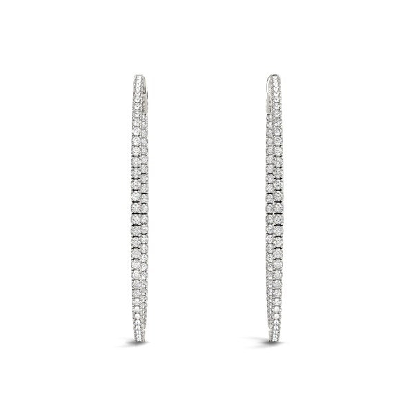 14k White Gold Slim Two Sided Diamond Hoop Earrings (1 1/2 cttw) - Detail | BIJOLINA