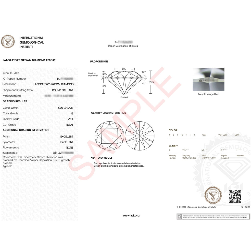 5 Carat Round Lab Grown IGI G/VS1 Diamond Solitaire Ring in 10K Yellow Gold - Close-Up | BIJOLINA
