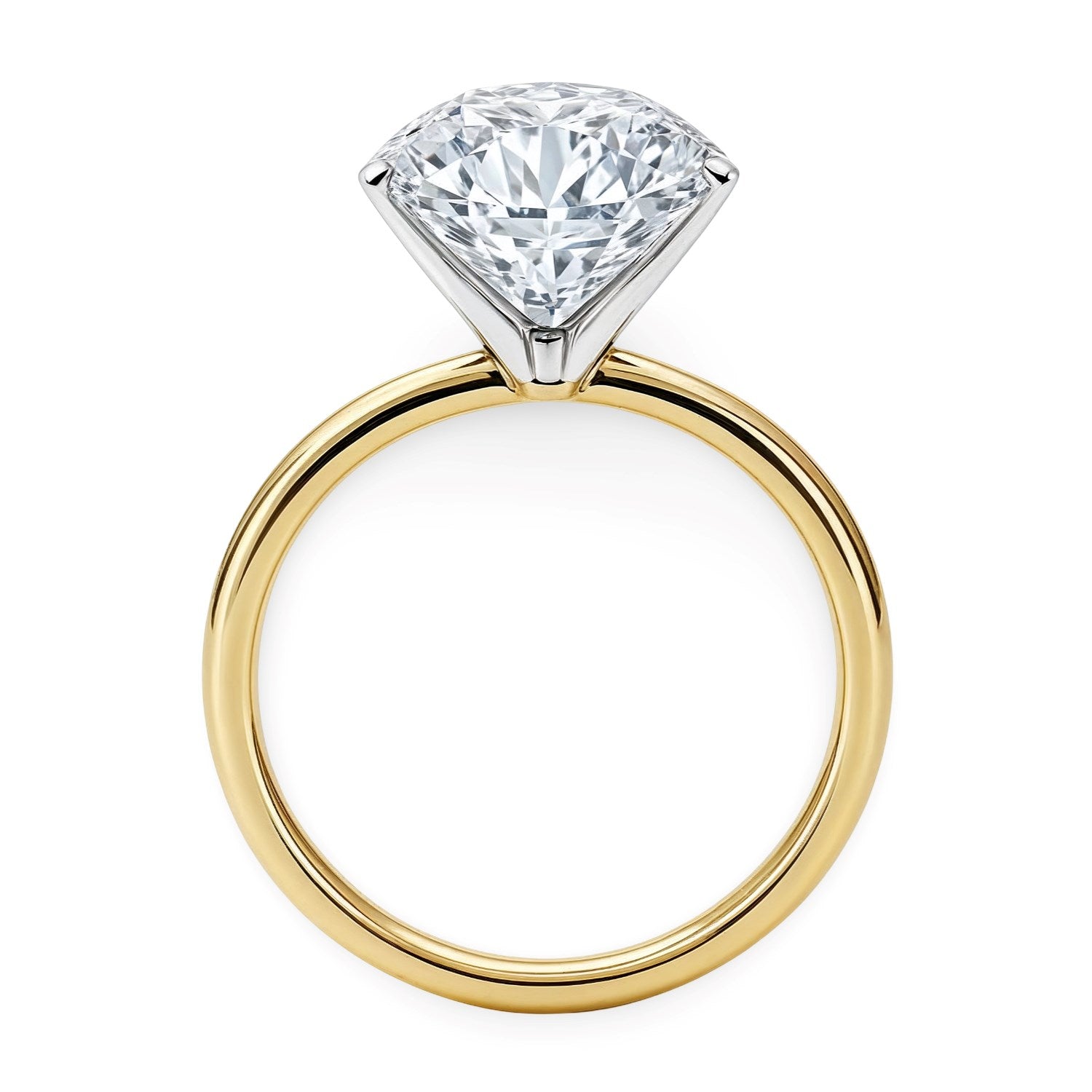 5 Carat Round Lab Grown IGI G/VS1 Diamond Solitaire Ring in 10K Yellow Gold - Angle View | BIJOLINA