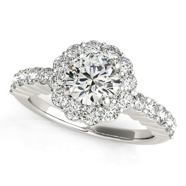 14k White Gold Round Floral Motif Diamond Engagement Ring (1 5/8 cttw) | BIJOLINA