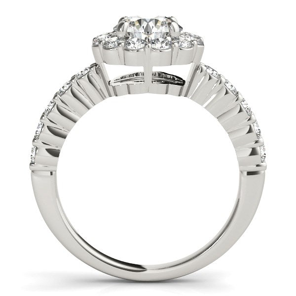 14k White Gold Round Floral Motif Diamond Engagement Ring (1 5/8 cttw) - Side View | BIJOLINA