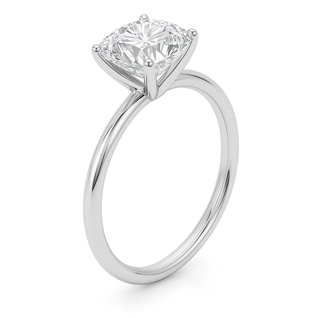 3 Carat Cushion Lab Grown IGI G/VS1 Diamond Solitaire Ring in 10K White Gold - Side View | BIJOLINA