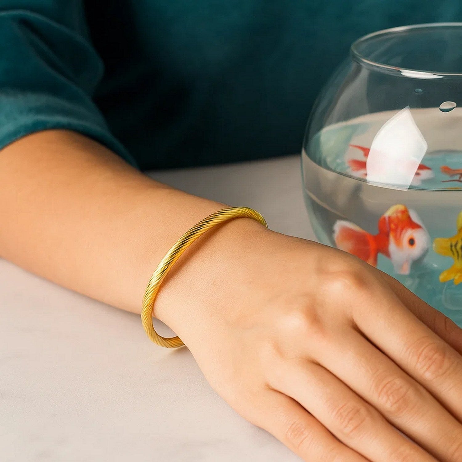 14k Yellow Gold Polished Cable Motif Bangle (5.00 mm) - Angle View | BIJOLINA