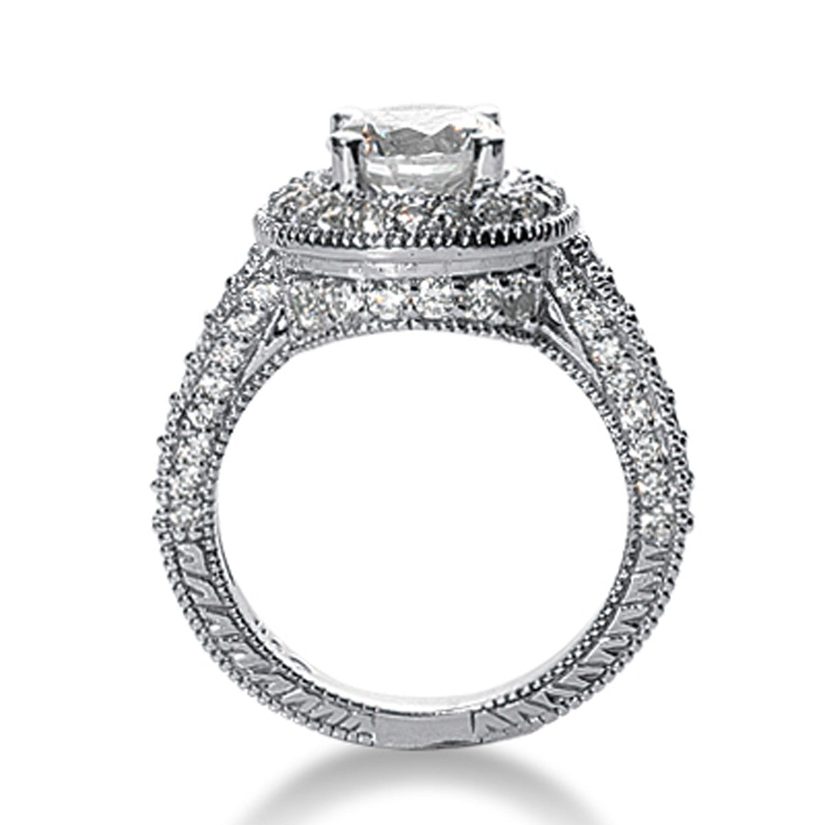 14k White gold Vintage Halo Diamond Semi-Mount | BIJOLINA