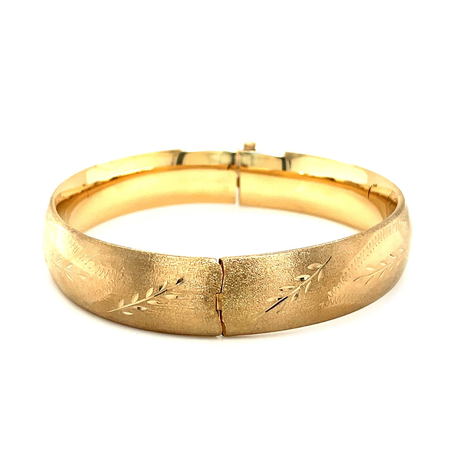 Classic Floral Carved Bangle in 14k Yellow Gold (13.50 mm) | BIJOLINA