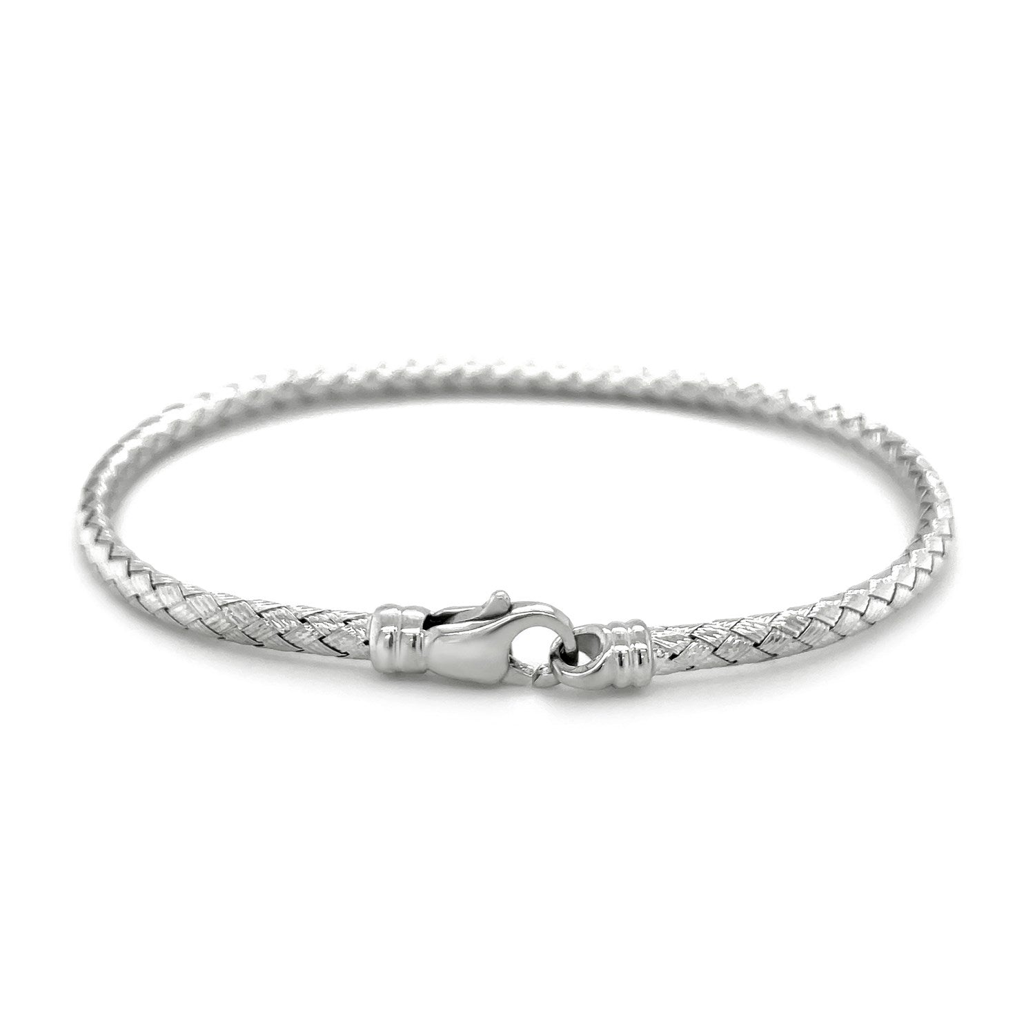 Fancy Weave Bangle in 14k White Gold (3.00 mm) | BIJOLINA