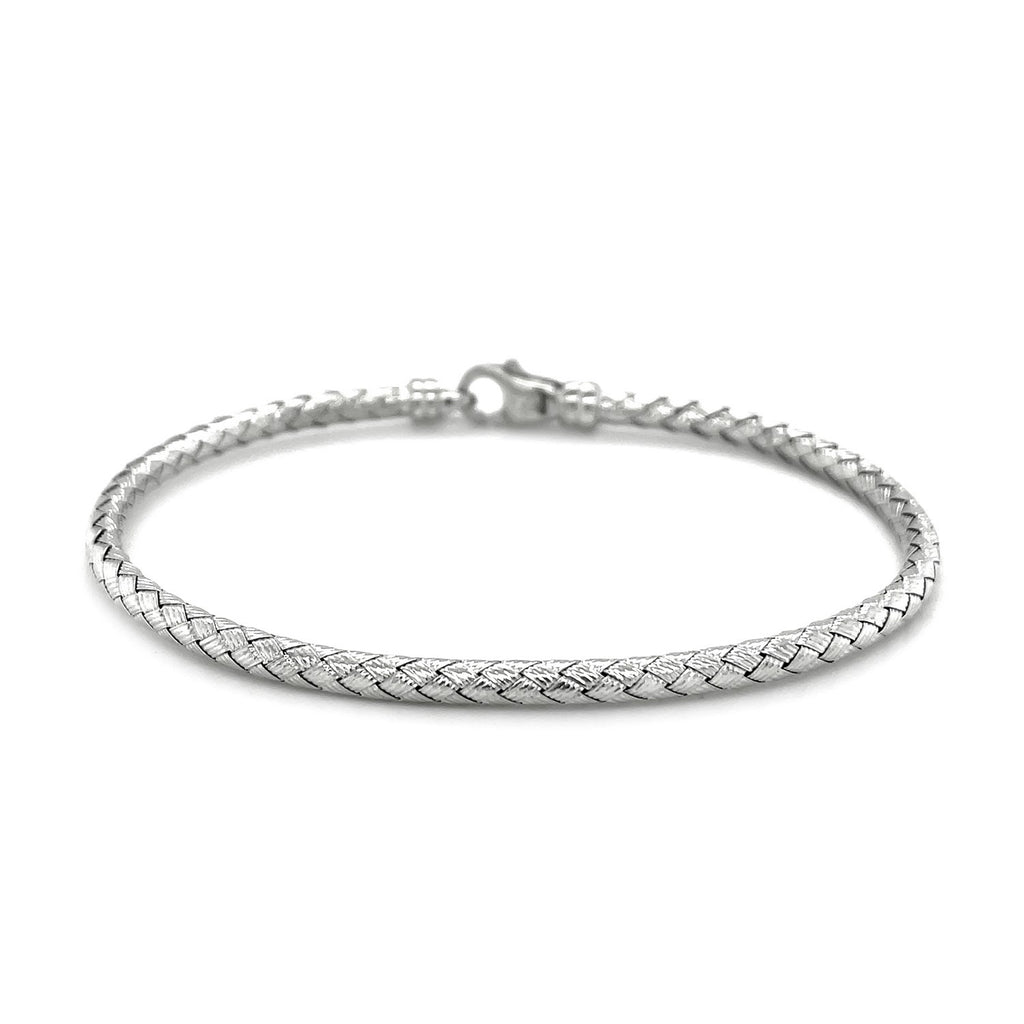 Fancy Weave Bangle in 14k White Gold (3.00 mm) - Side View | BIJOLINA