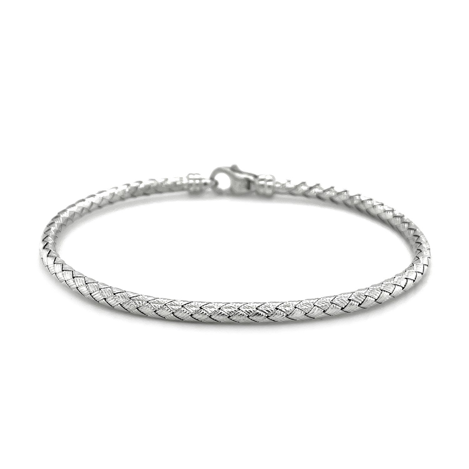 Fancy Weave Bangle in 14k White Gold (3.00 mm) - Side View | BIJOLINA