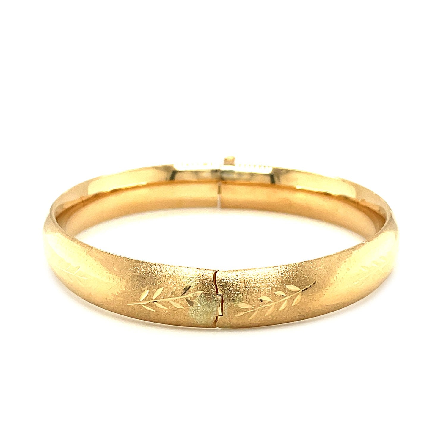 Classic Floral Carved Bangle in 14k Yellow Gold (10.00 mm) | BIJOLINA