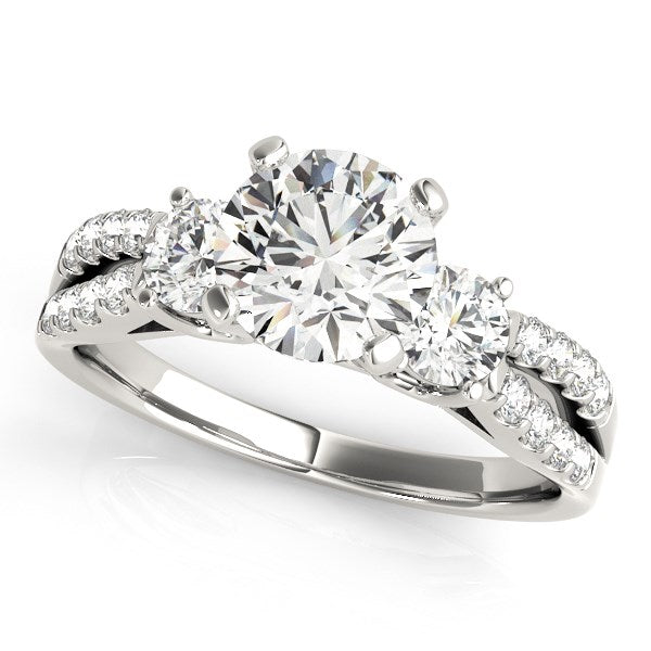14k White Gold Split Shank 3 Stone Round Diamond Engagement Ring (2 cttw) | BIJOLINA