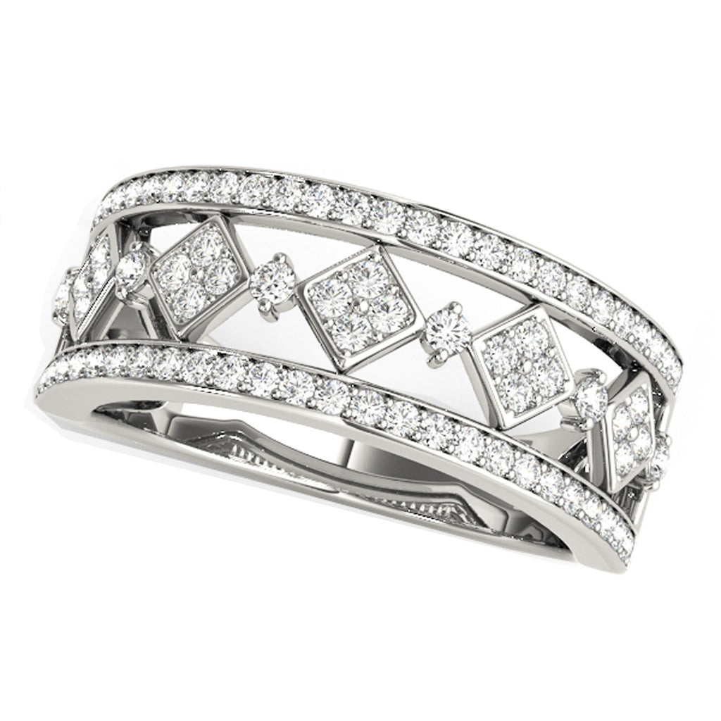 Diamond Studded Square Motif Ring in 14K White Gold