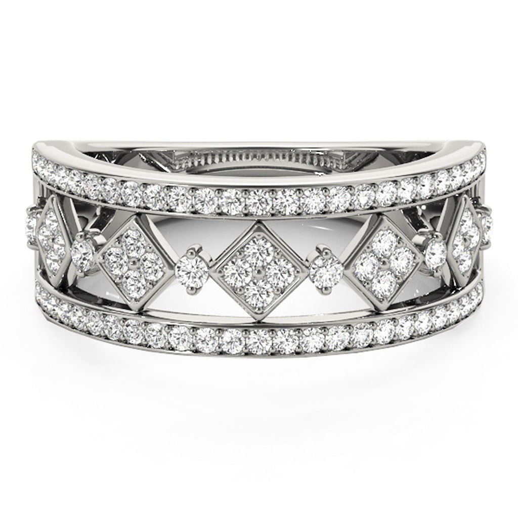 Diamond Studded Square Motif Ring in 14K White Gold