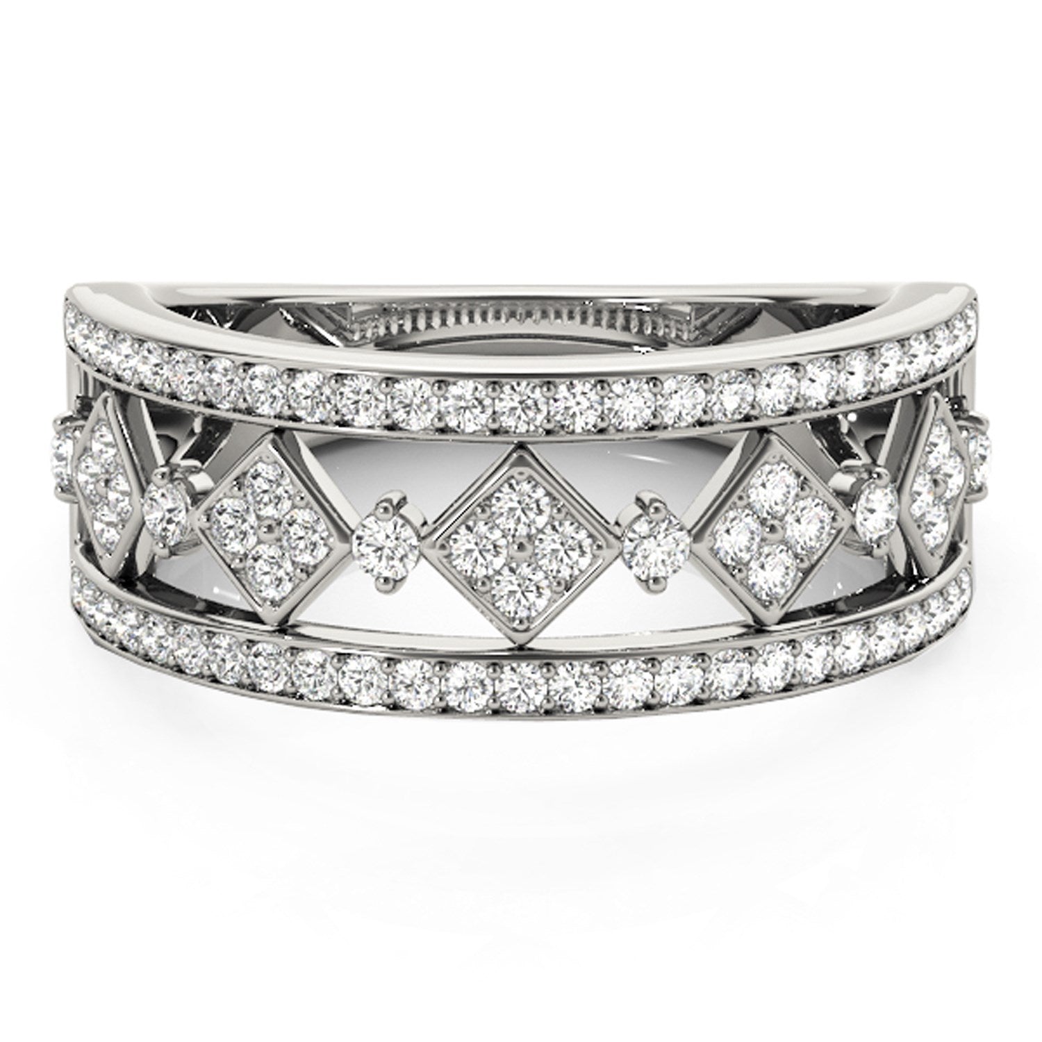 Diamond Studded Square Motif Ring in 14K White Gold