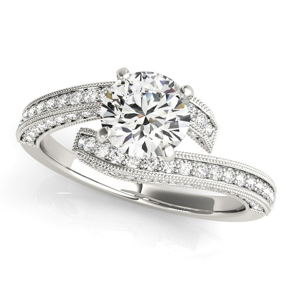 14K White Gold Round Diamond Bypass Style Engagement Ring