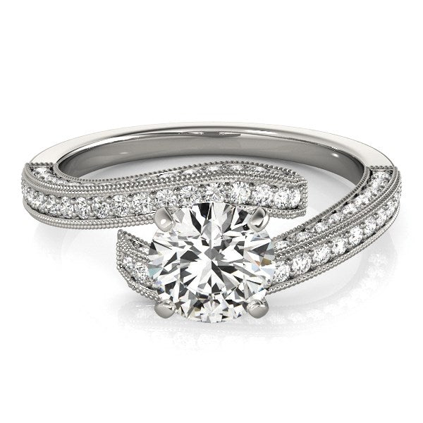 14K White Gold Round Diamond Bypass Style Engagement Ring
