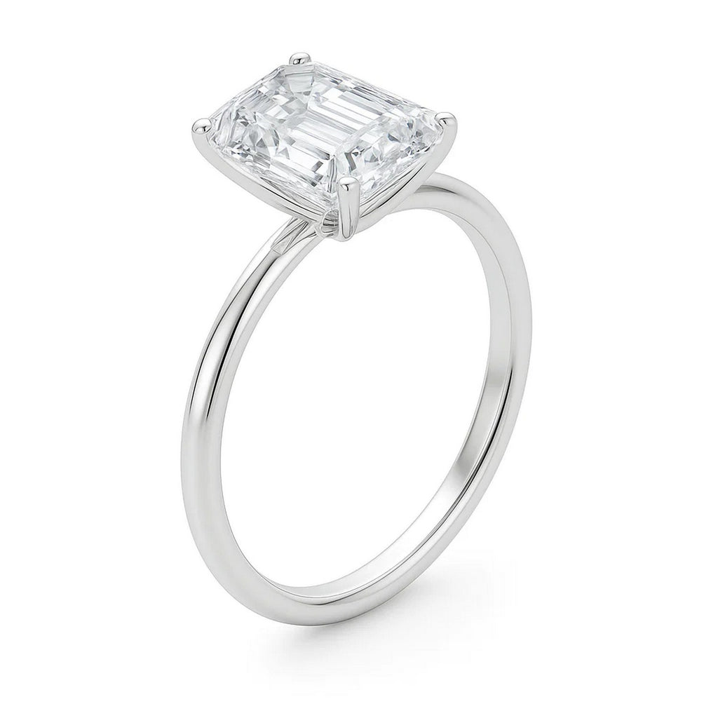 Emerald Diamond Solitaire Ring 14K White Gold