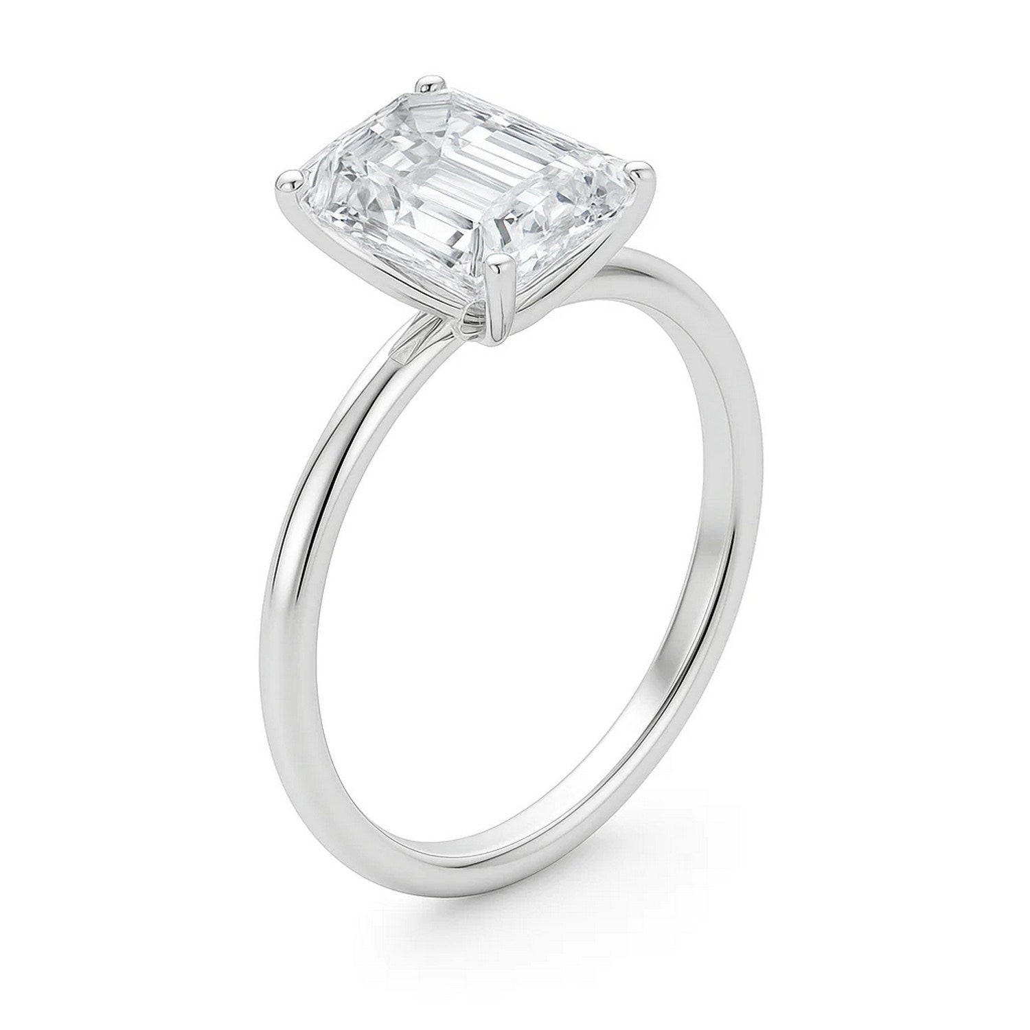 Emerald Diamond Solitaire Ring 14K White Gold