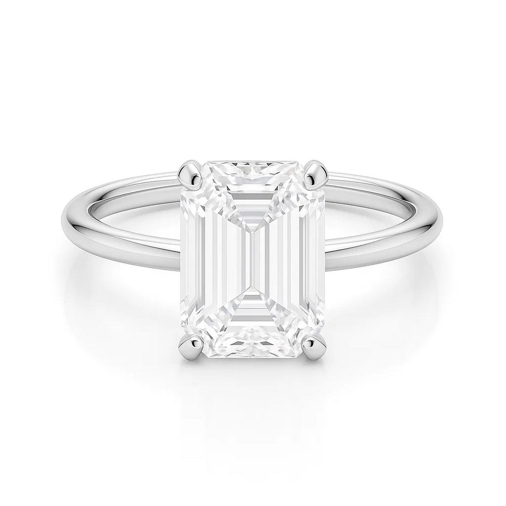 Emerald Diamond Solitaire Ring 14K White Gold