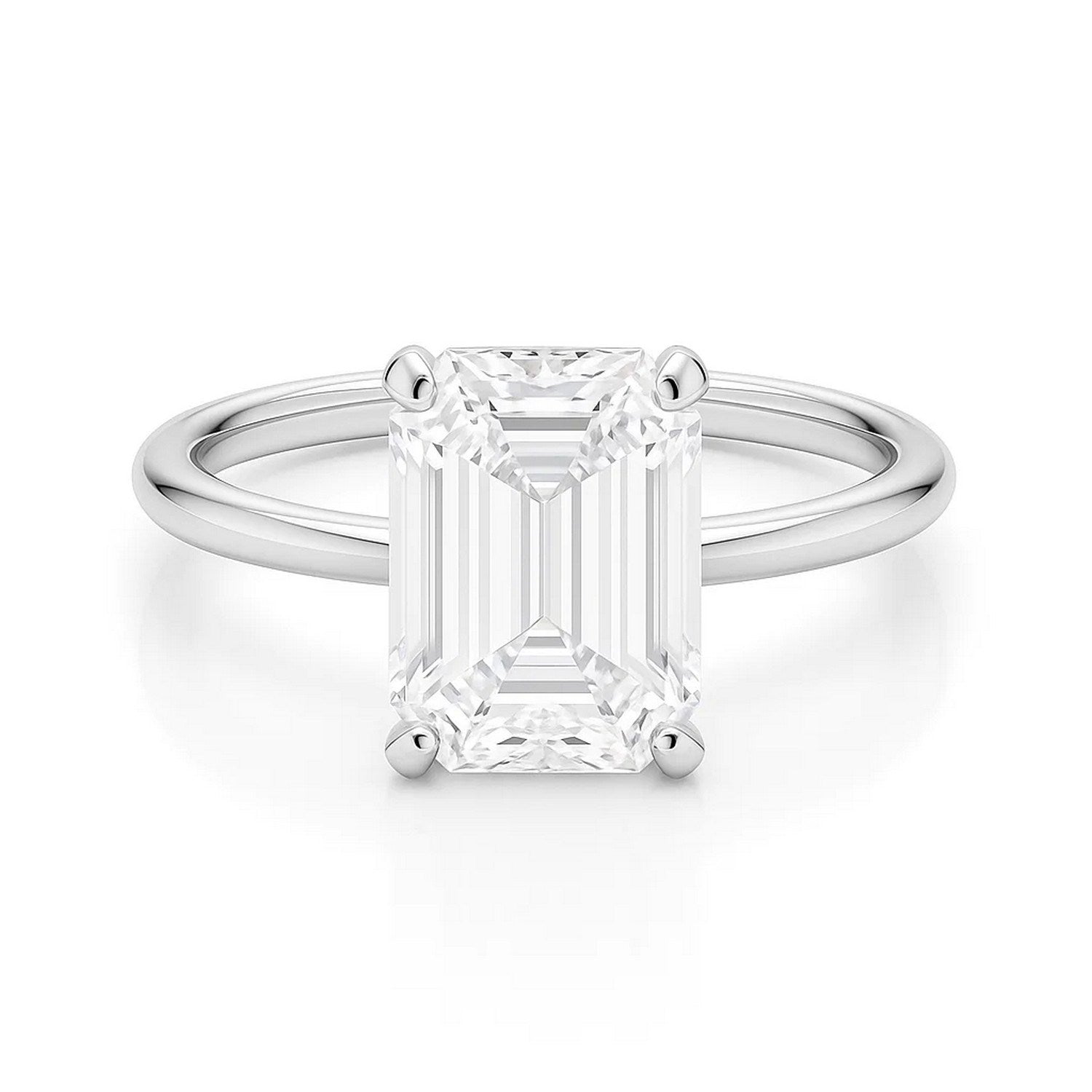 Emerald Diamond Solitaire Ring 14K White Gold