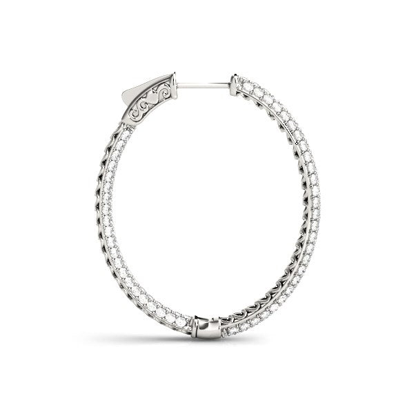 14K White Gold Diamond Hoop Double Sided Three Row Earrings