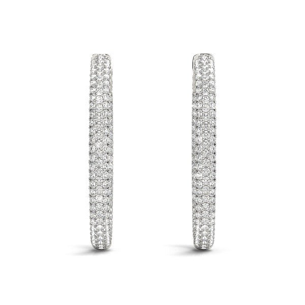 14K White Gold Diamond Hoop Double Sided Three Row Earrings