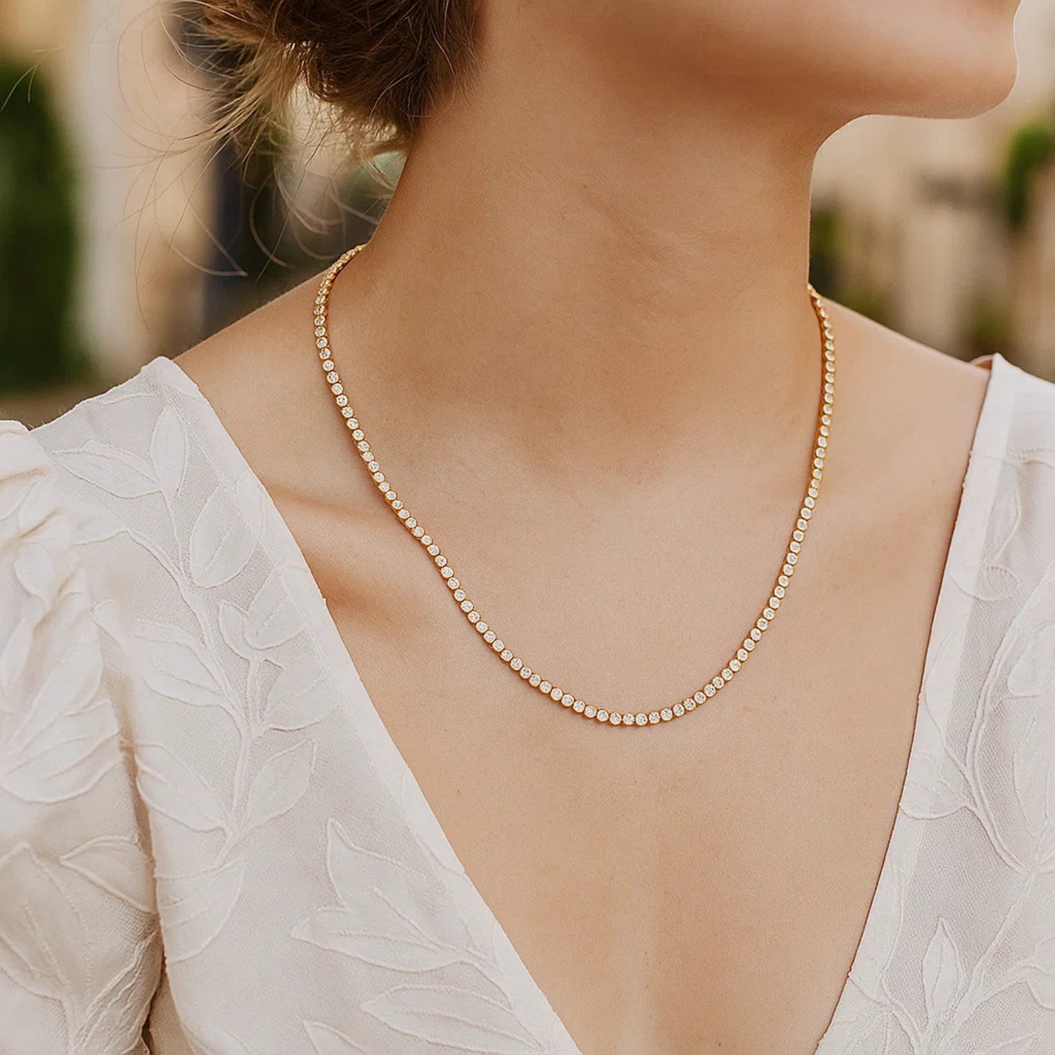 14K Two Tone Gold Diamon Oro Tennis Necklace | BIJOLINA