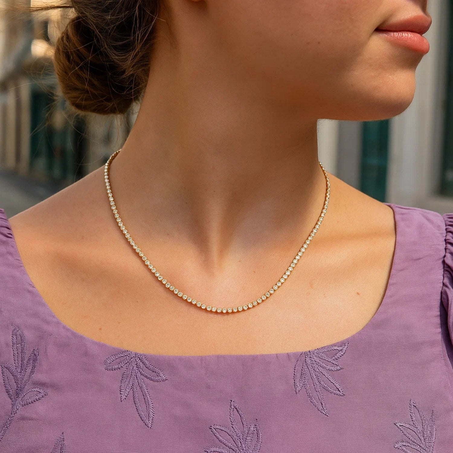 14K Two Tone Gold Diamon Oro Tennis Necklace | BIJOLINA