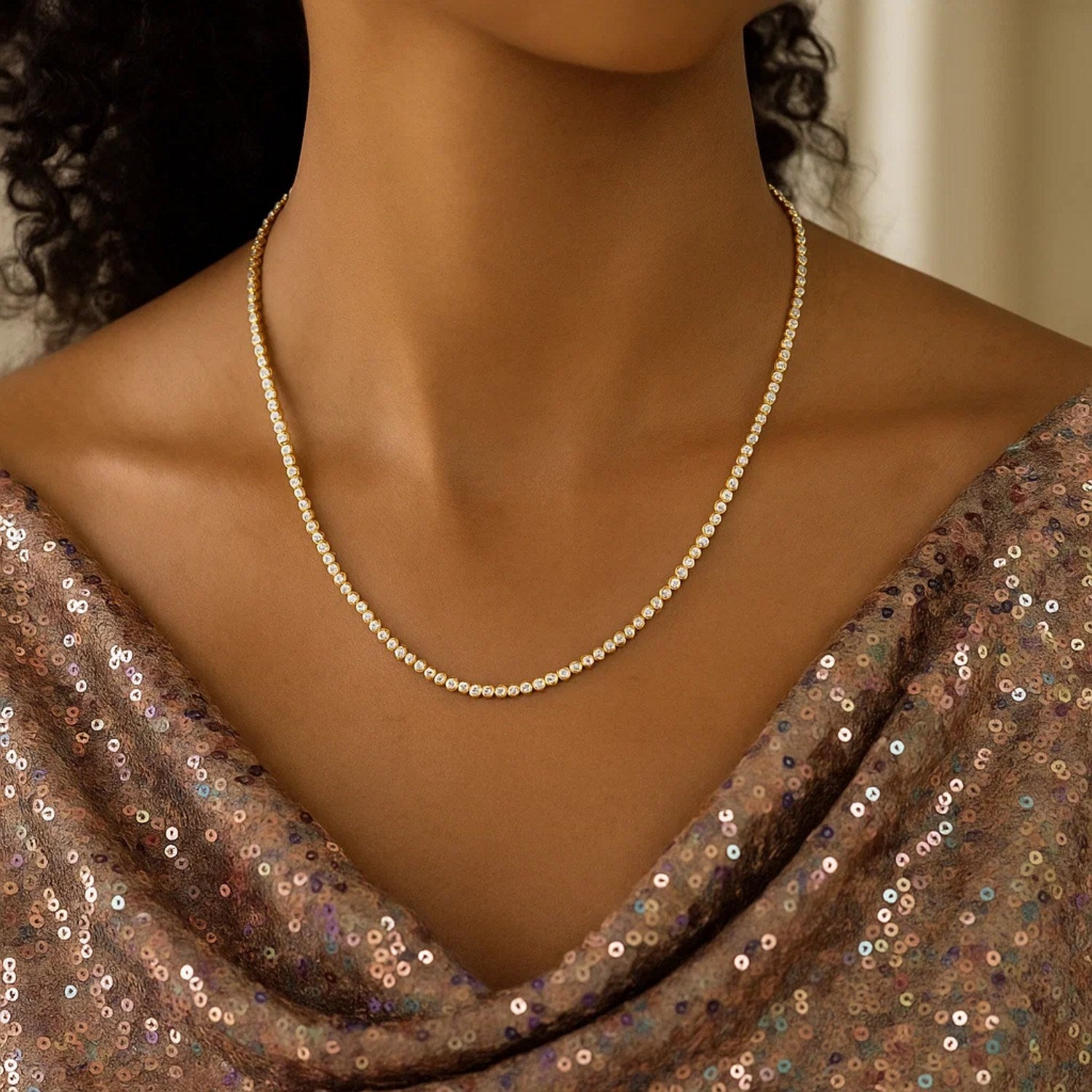 14K Two Tone Gold Diamon Oro Tennis Necklace | BIJOLINA