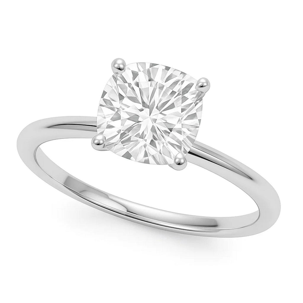 Cushion Diamond Solitaire Ring 14K White Gold
