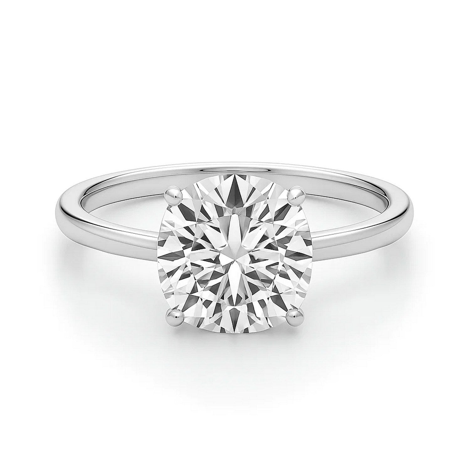 Cushion Diamond Solitaire Ring 14K White Gold
