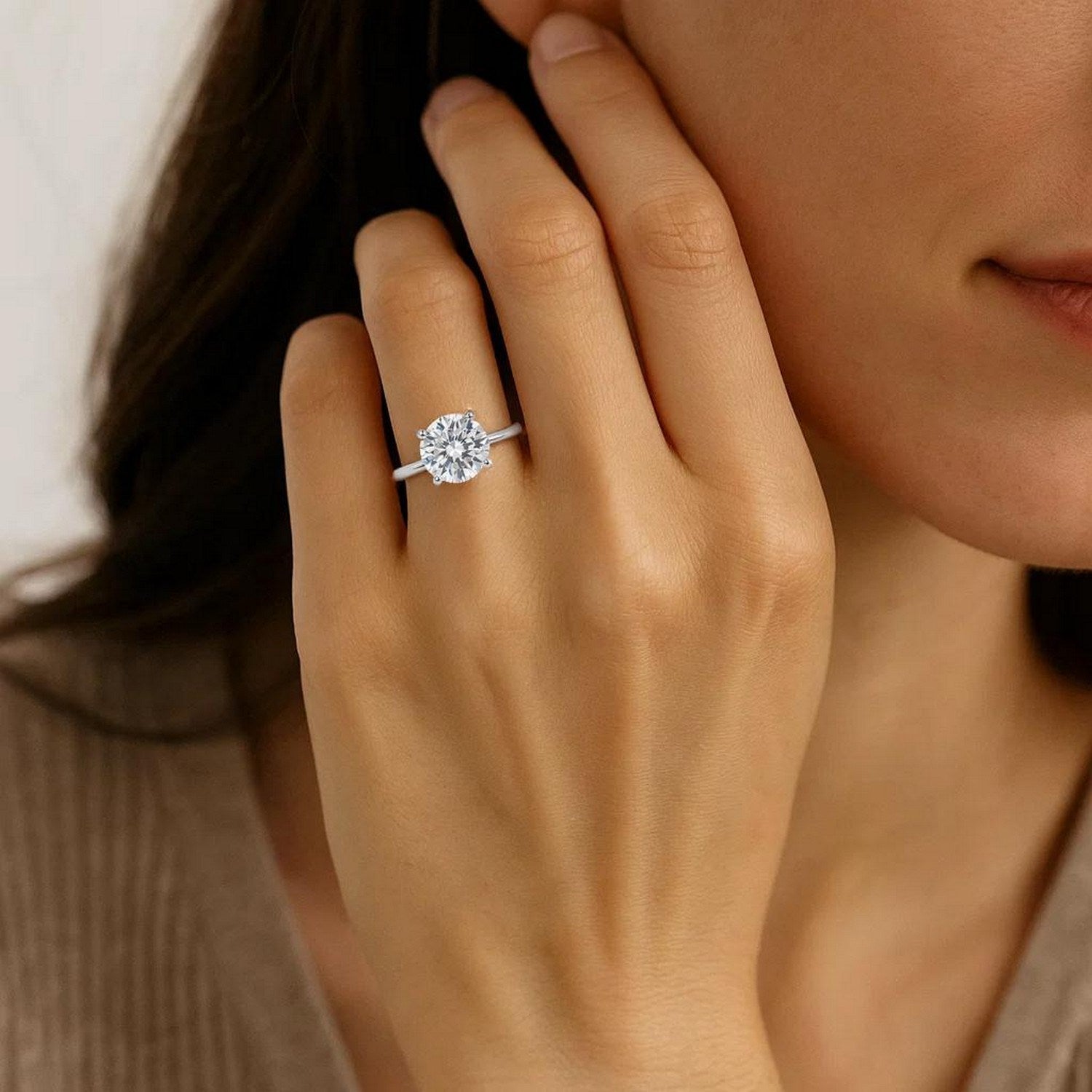 Round Diamond Solitaire Ring 14K White Gold