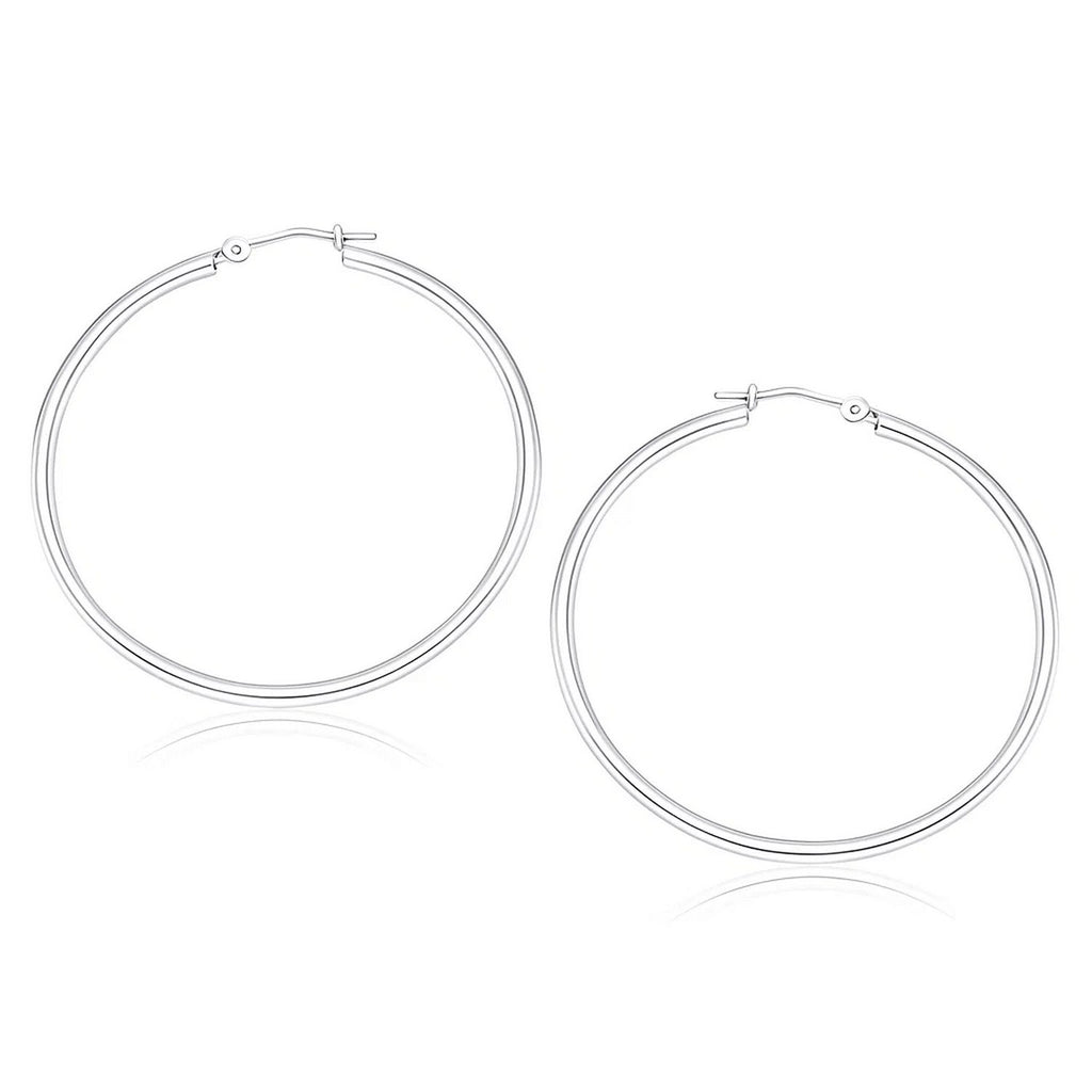 10K White Gold Polished Hoop Earrings (2.00 mm) | BIJOLINA