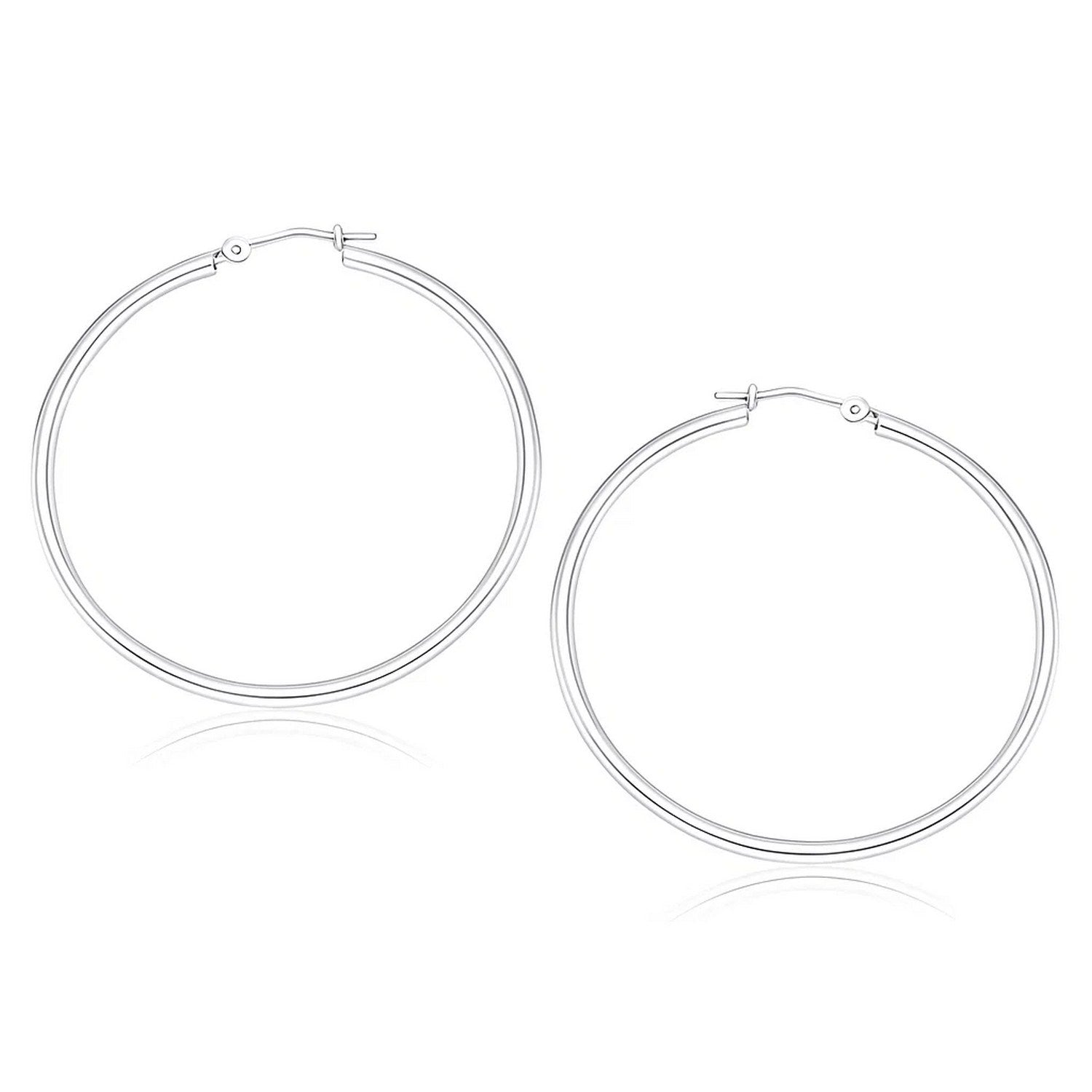 10K White Gold Polished Hoop Earrings (2.00 mm) | BIJOLINA