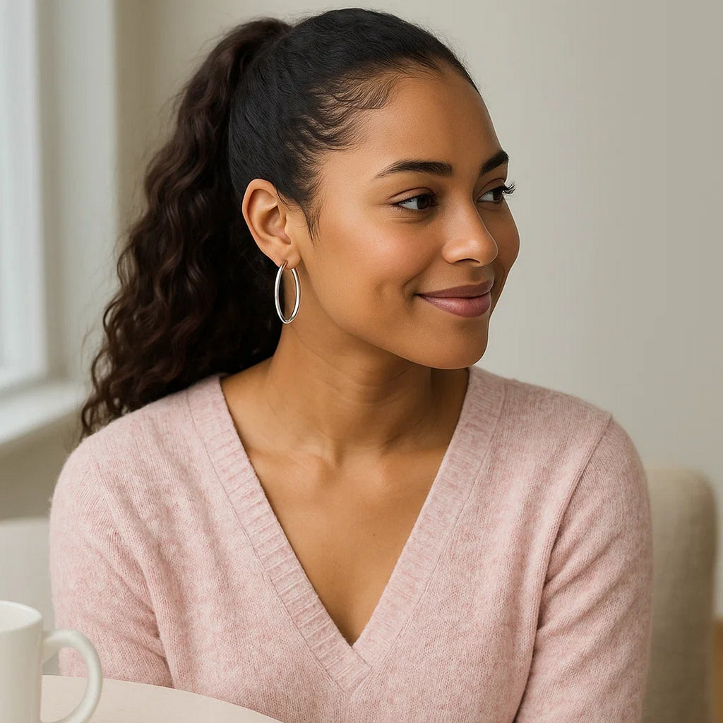 10K White Gold Polished Hoop Earrings (2.00 mm) | BIJOLINA