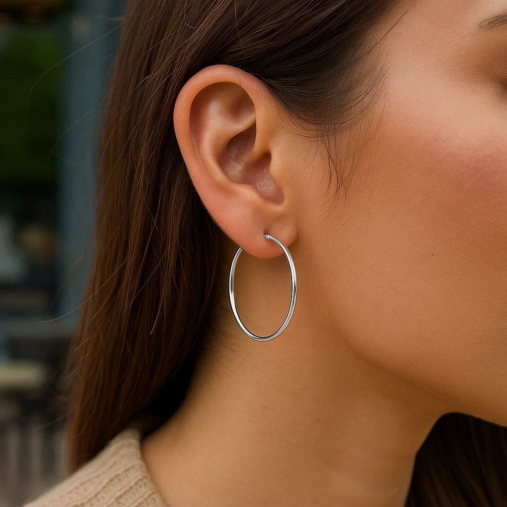 10K White Gold Polished Hoop Earrings (2.00 mm) | BIJOLINA