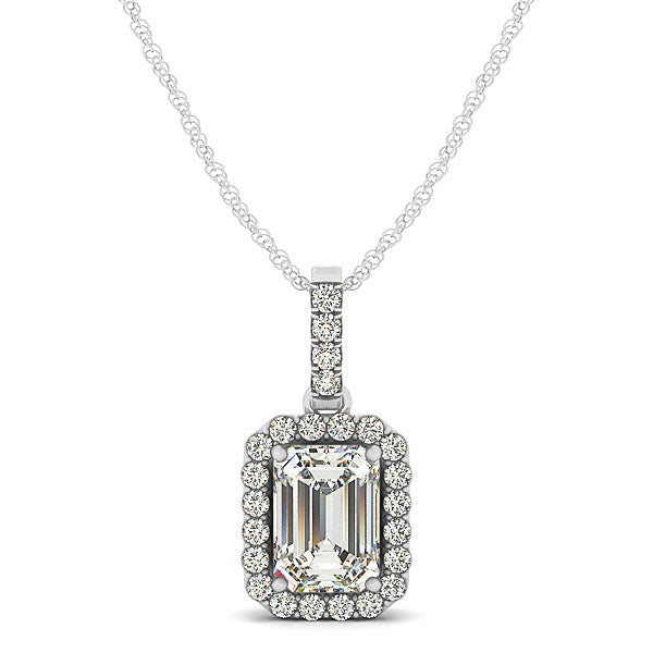 Halo Pendant with Emerald Center Diamond in 14K White Gold (1 1/5 CT TW)