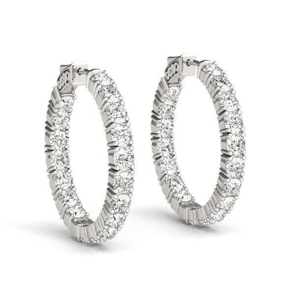 14K White Gold Two Sided Prong Set Diamond Hoop Earrings (3 1/2 CT TW)