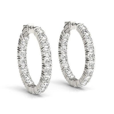 14K White Gold Two Sided Prong Set Diamond Hoop Earrings (3 1/2 CT TW)