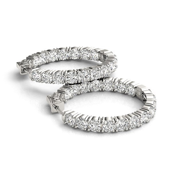 14K White Gold Two Sided Prong Set Diamond Hoop Earrings (3 1/2 CT TW)