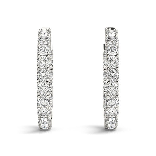 14K White Gold Two Sided Prong Set Diamond Hoop Earrings (3 1/2 CT TW)