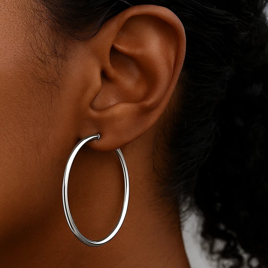 10K White Gold Polished Hoop Earrings (2.54g) | BIJOLINA