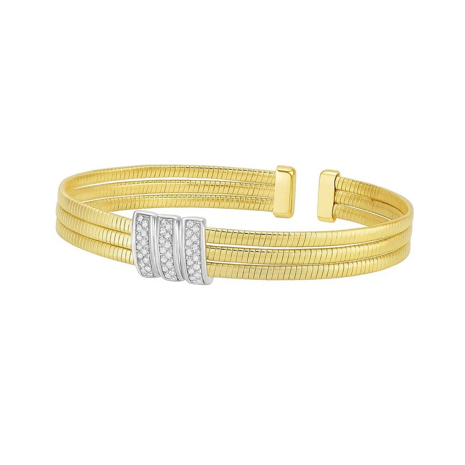 14K Yellow Gold Triple Row Diamond Omega Cuff Bangle