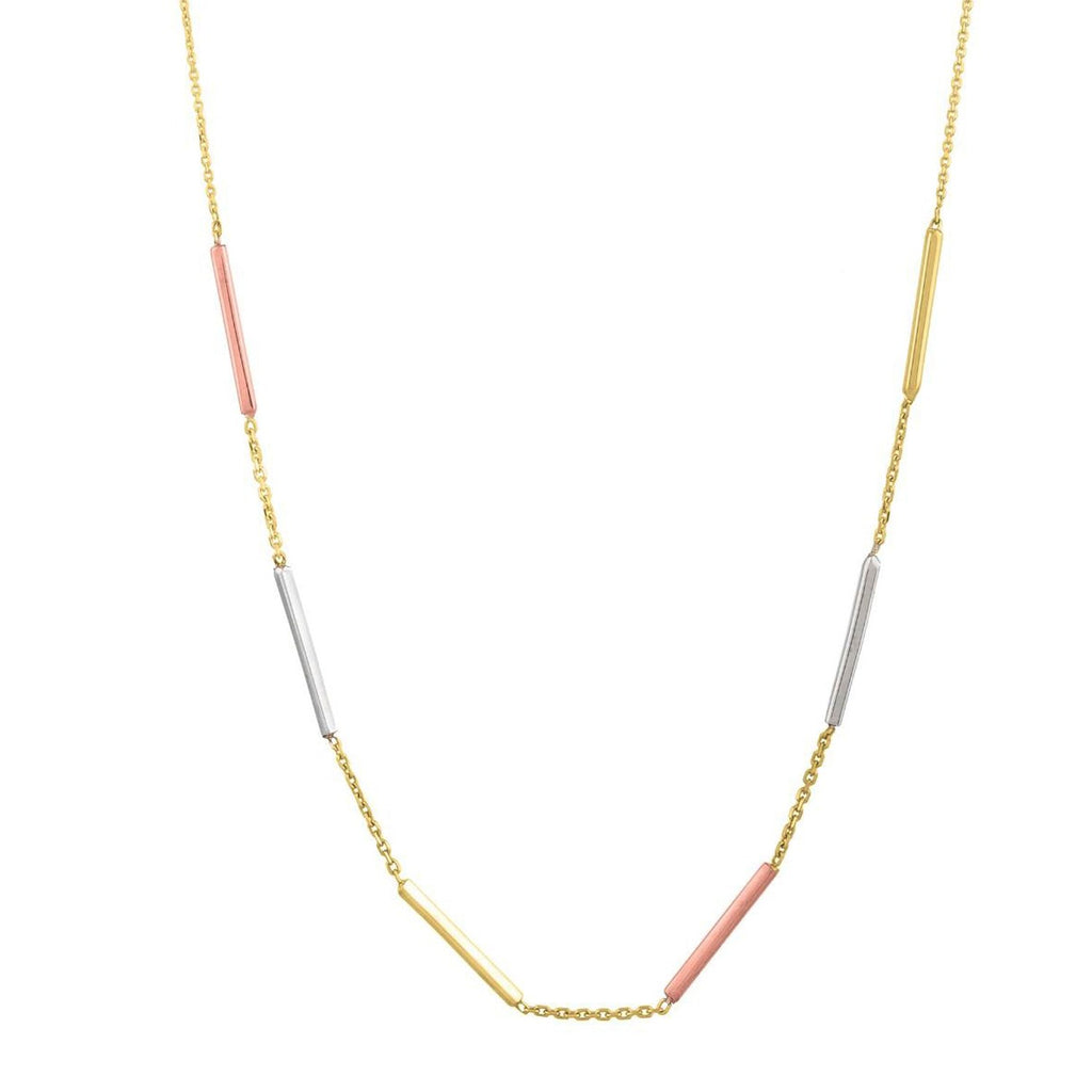 10K Tri Tone Gold Stationed Bar Necklace | BIJOLINA